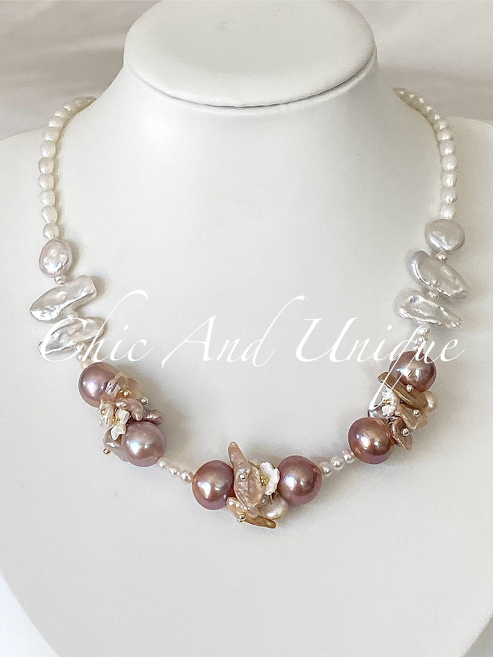 Thumbnail: N3-Handmade Purple Edison Pearl, Keshi Pearl And Biwa Pearl Necklace