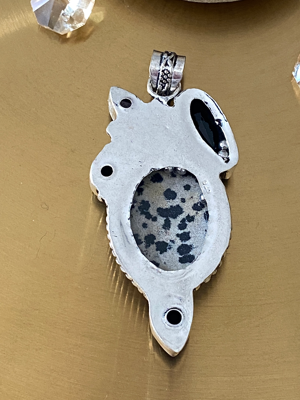 Thumbnail: Dalmation Jasper, Onyx And Amethyst Pendant