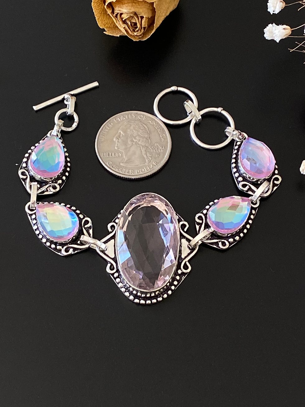 Thumbnail: Pink Topaz And Rainbow Fire Topaz Handcrafted Bracelet