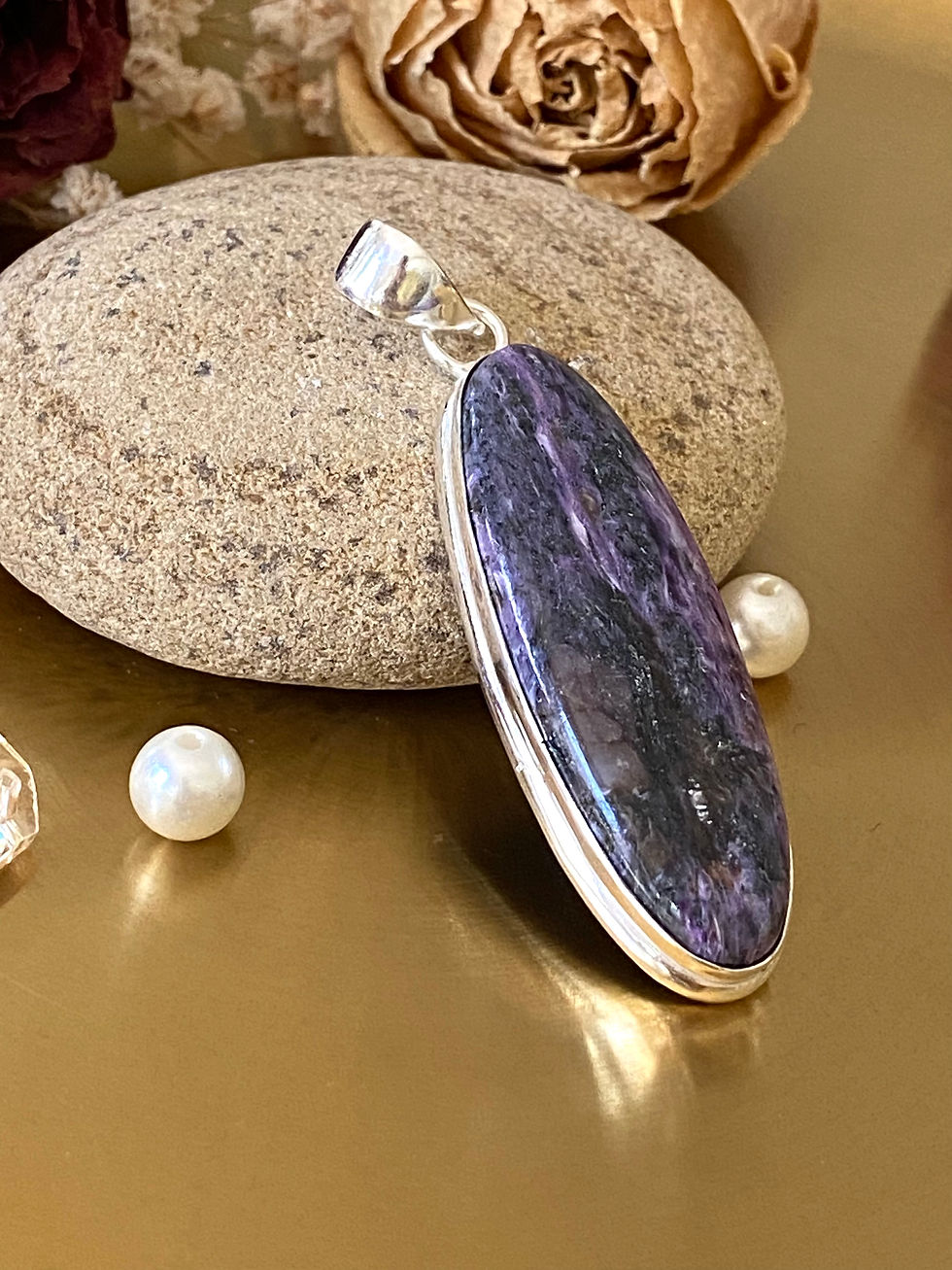 Thumbnail: Natural Russian Charoite s925 Sterling Silver Overlay Pendant