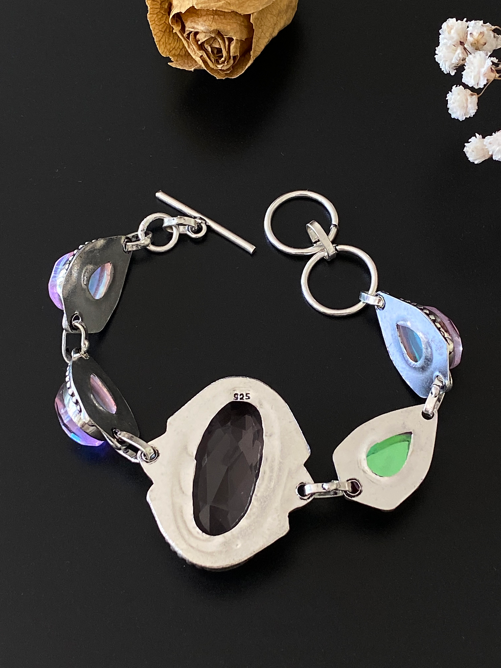 Thumbnail: Pink Topaz And Rainbow Fire Topaz Handcrafted Bracelet
