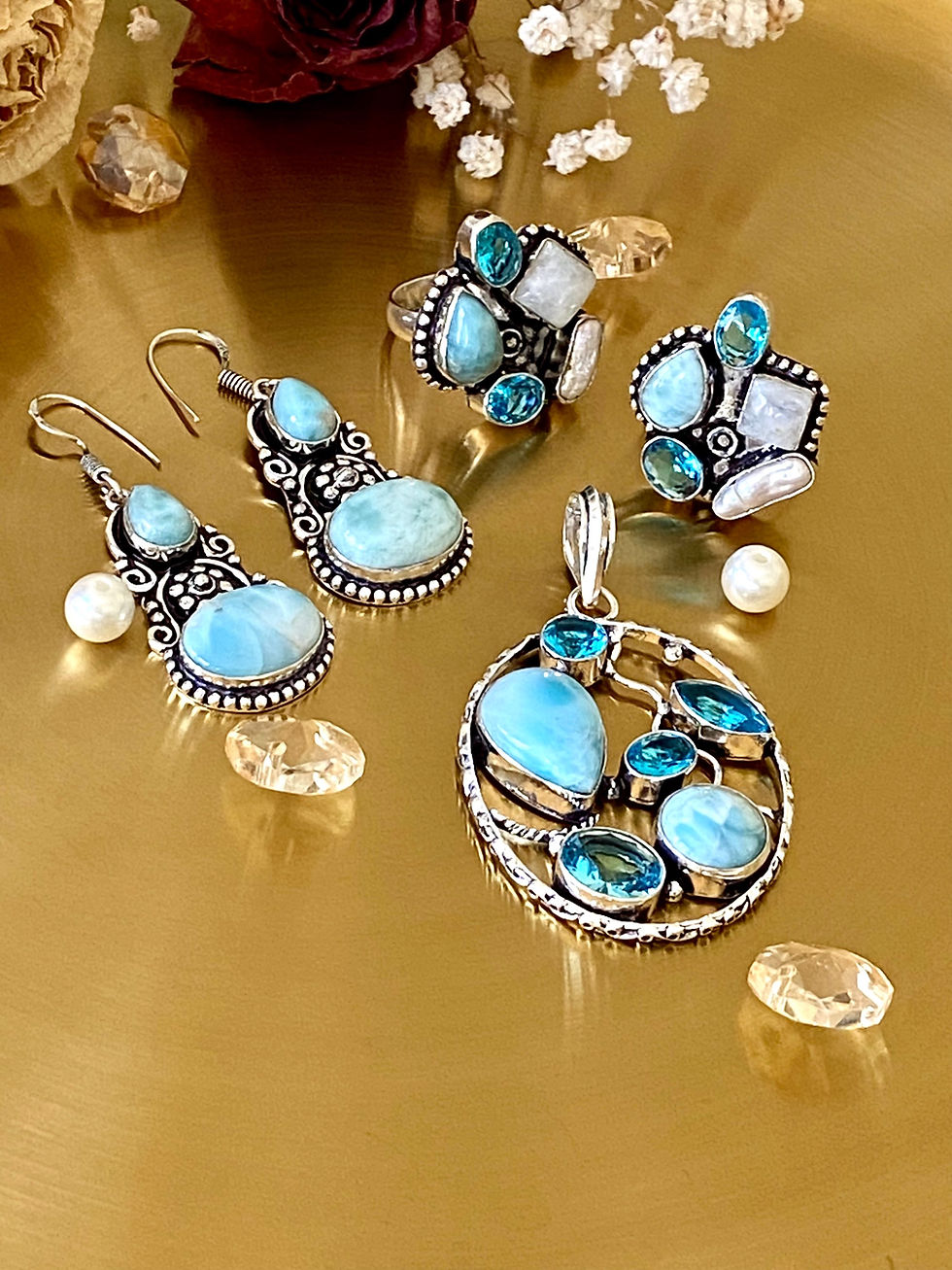 Thumbnail: Genuine Larimar And Blue Topaz Handcrafted Pendant