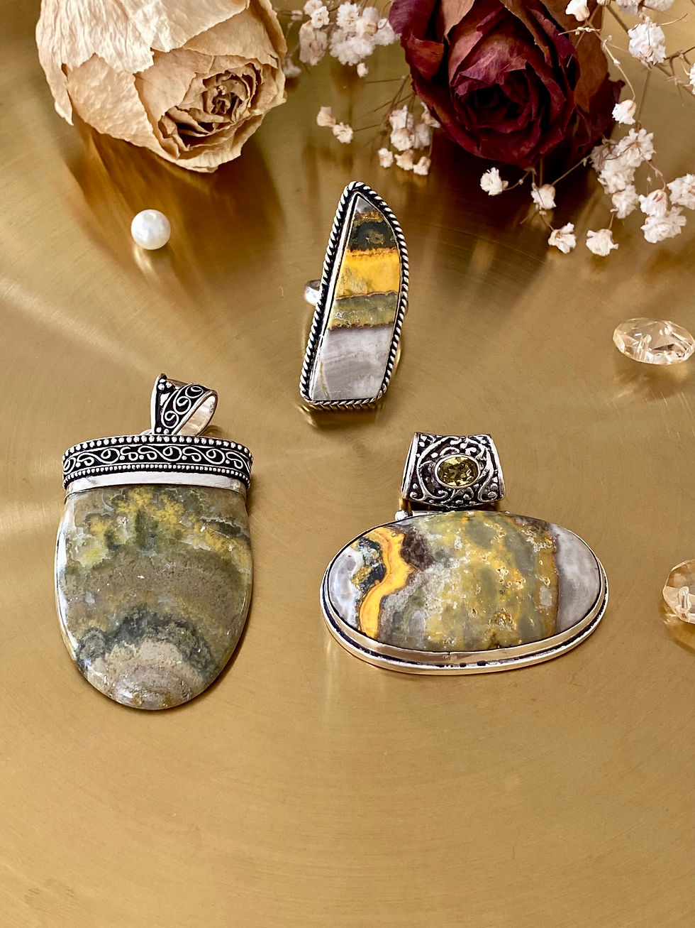 Thumbnail: Large Bumblebee Jasper Antique Style Pendant