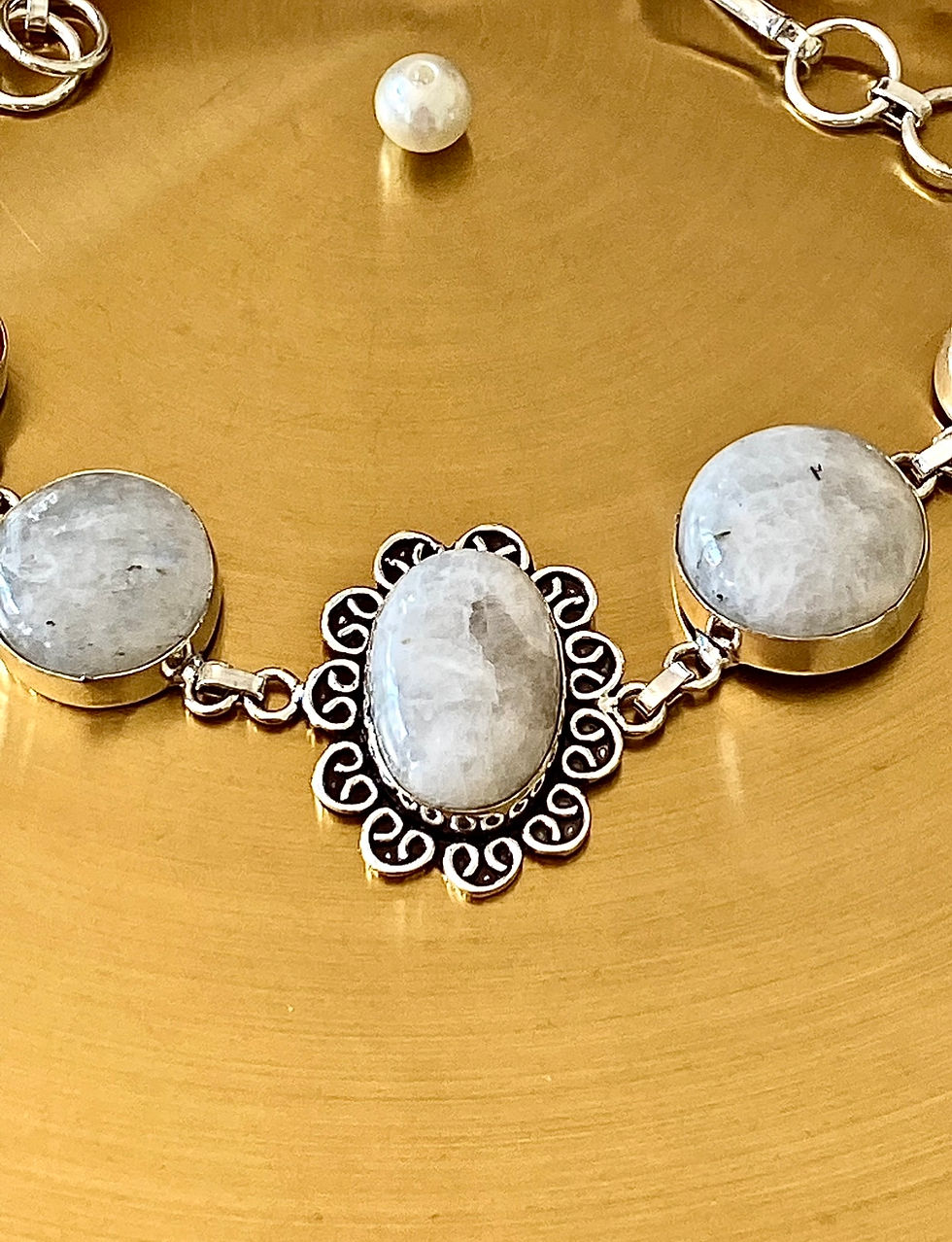 Thumbnail: Rainbow Moonstone And Garnet Handcrafted Bracelet