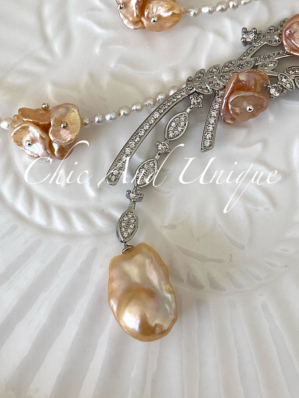 Thumbnail: N4-Handmade Natural Freshwater Pearl Peach Pink Edison, Keshi,Flameball Necklace