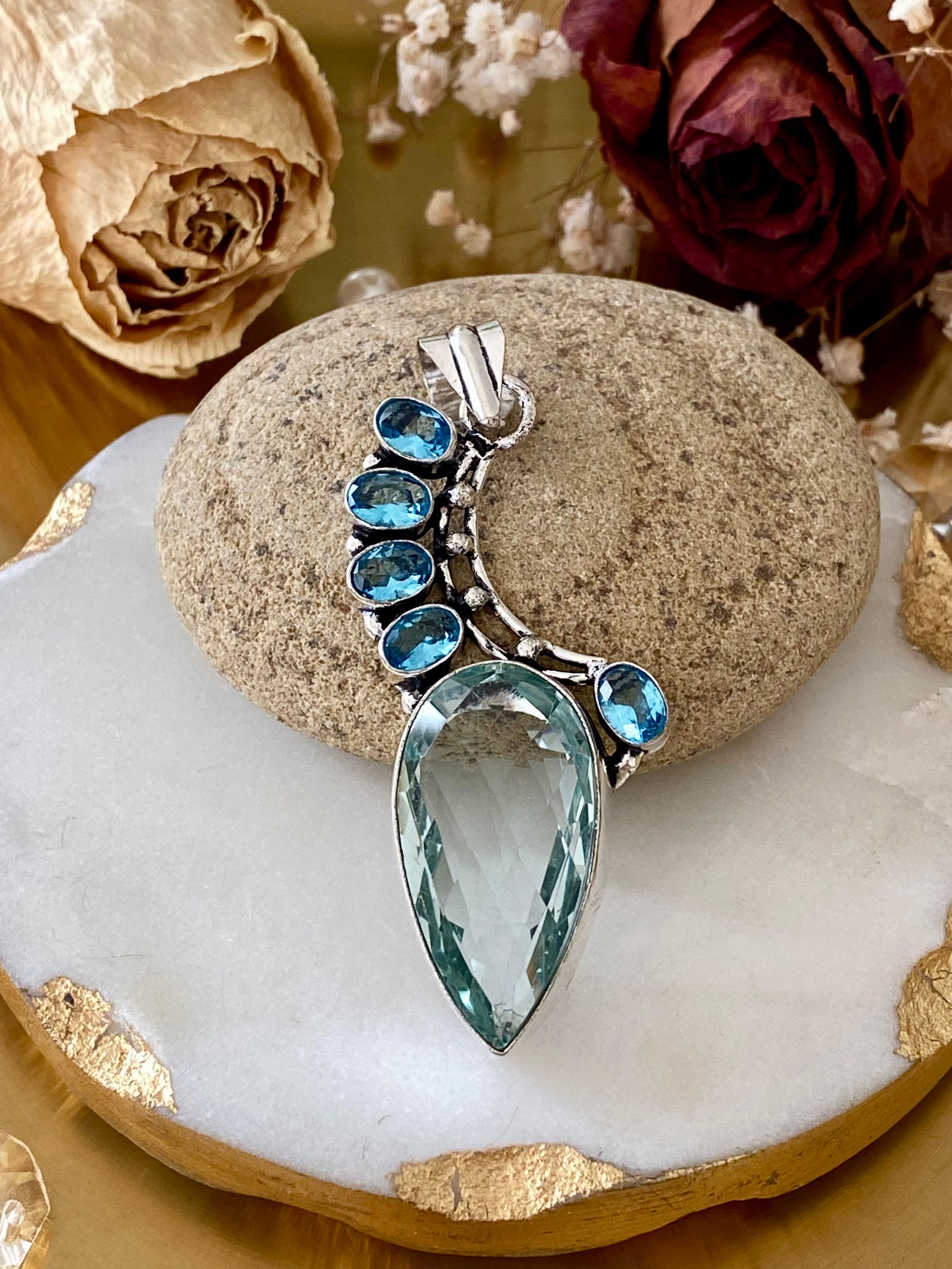 Aquamarine And Blue Topaz Handcrafted Pendant