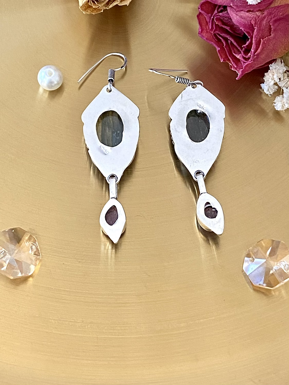 Thumbnail: Natural Fire Labradorite And Natural Amethyst Handcrafted Earring