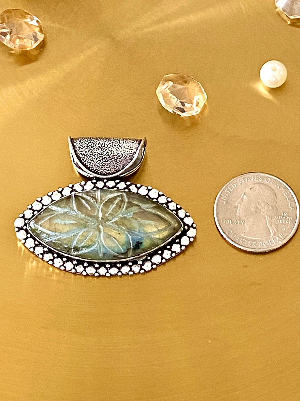 Thumbnail: Carved Fire Labradorite Handcrafted Pendant