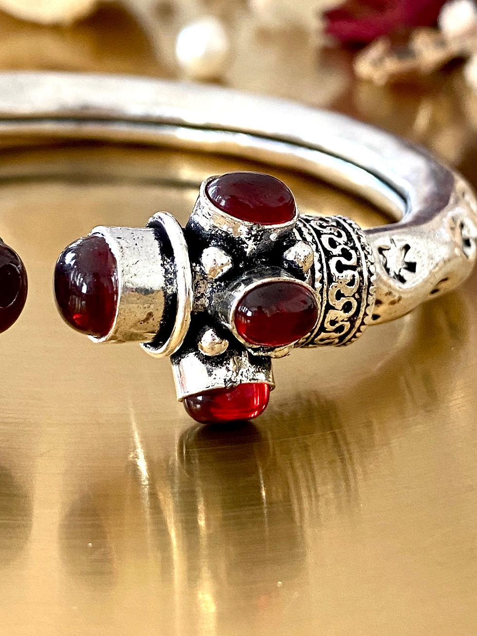 Thumbnail: Garnet Handcrafted Adjustable Bangle 