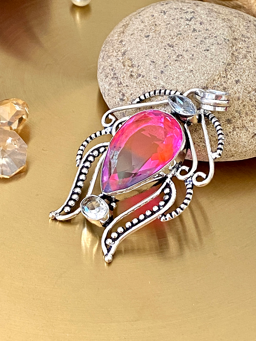 Thumbnail: Bicolor Tourmaline And White Topaz Handcrafted Pendant