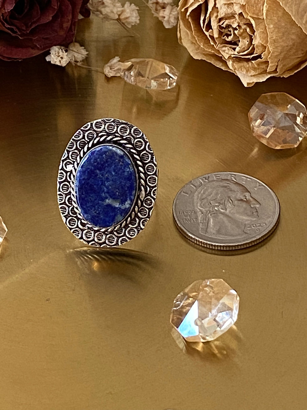 Thumbnail: Lapis Lazuli S925 Sterling Silver Overlay Hand Crafted Ring Size 8.5