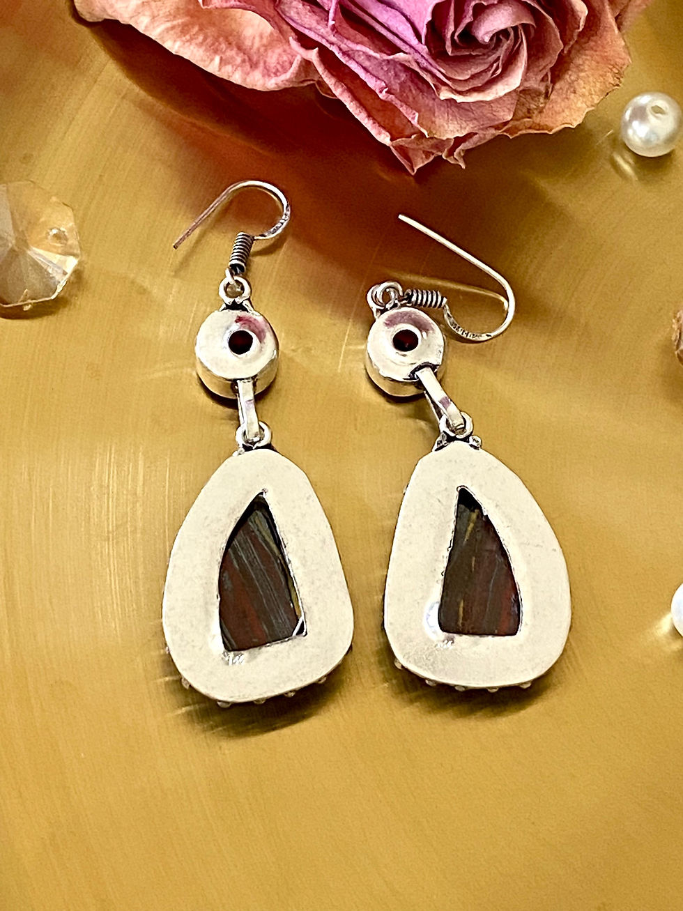 Thumbnail: Iron Tiger Eye And Garnet Handcrafted Earrings