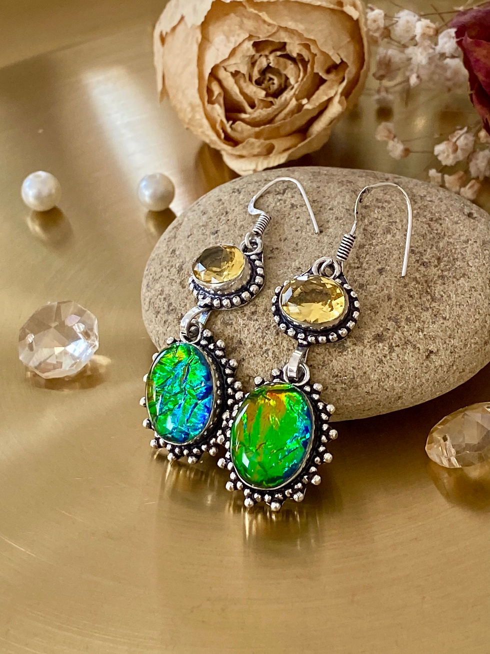 Thumbnail: Tripet Fire Opal And Citrine Earring