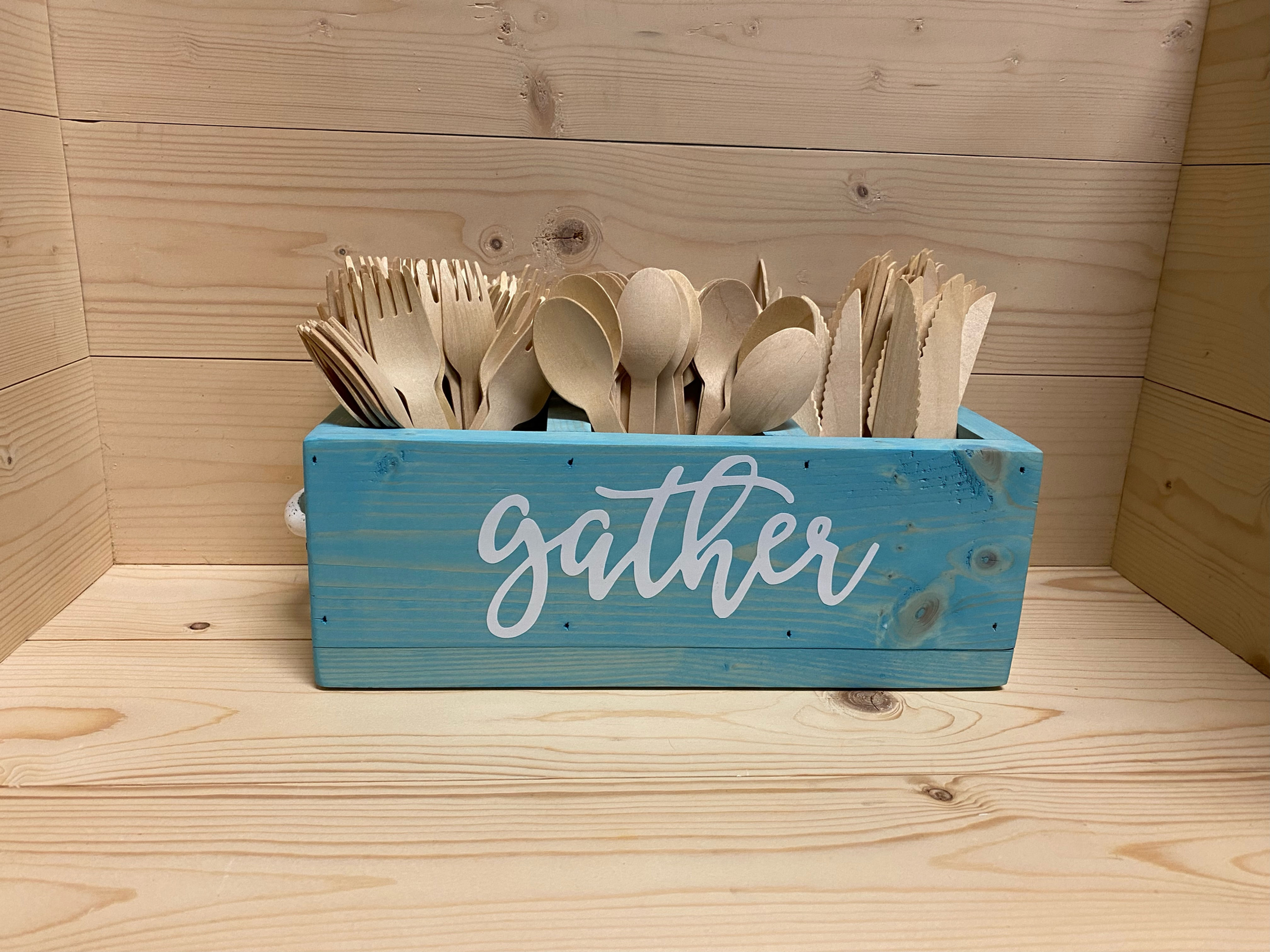Silverware Caddy |Vintage Aqua | Handcrafted | Size 12x5.5x4