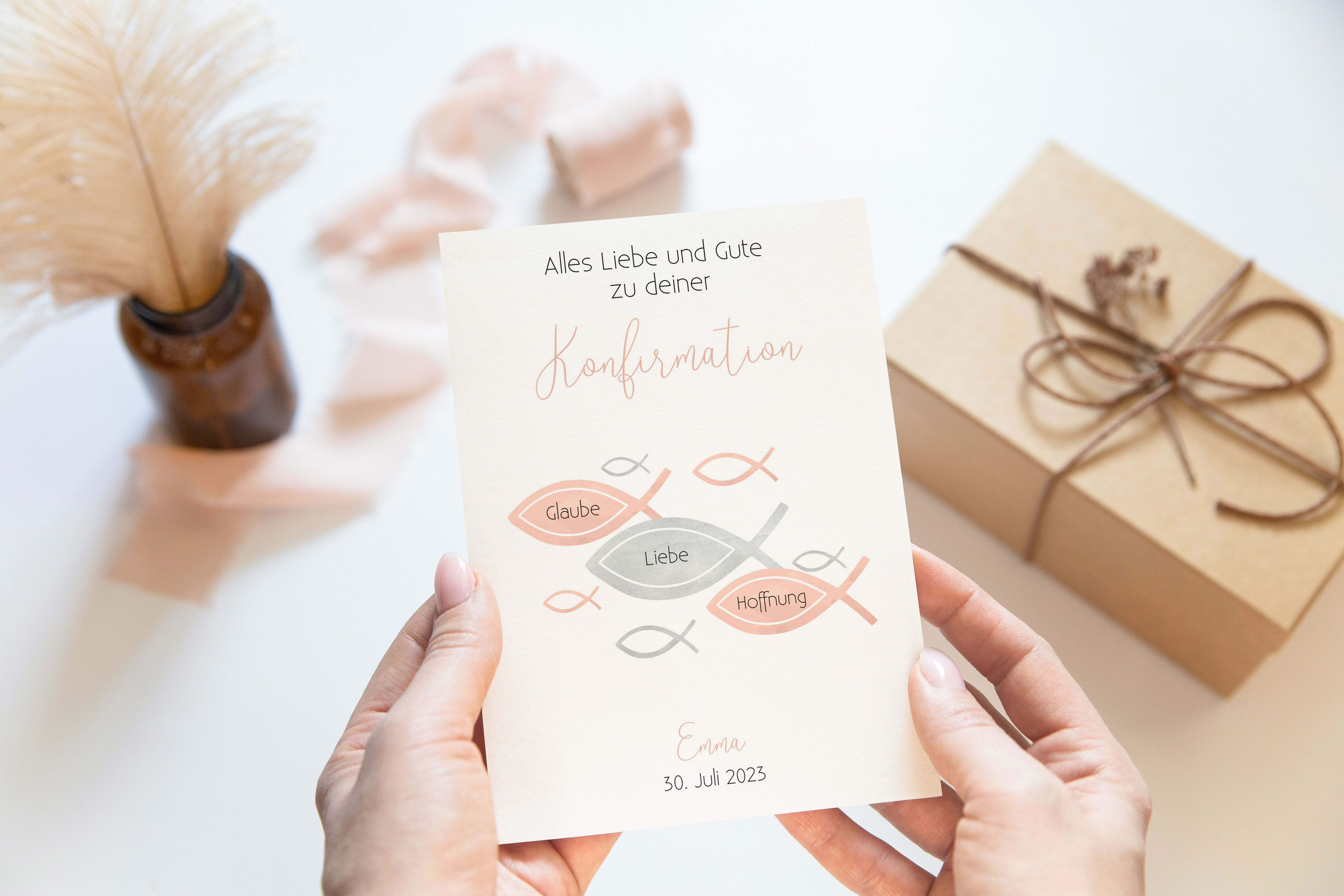 Karte zur Konfirmation / Kommunion - rosa