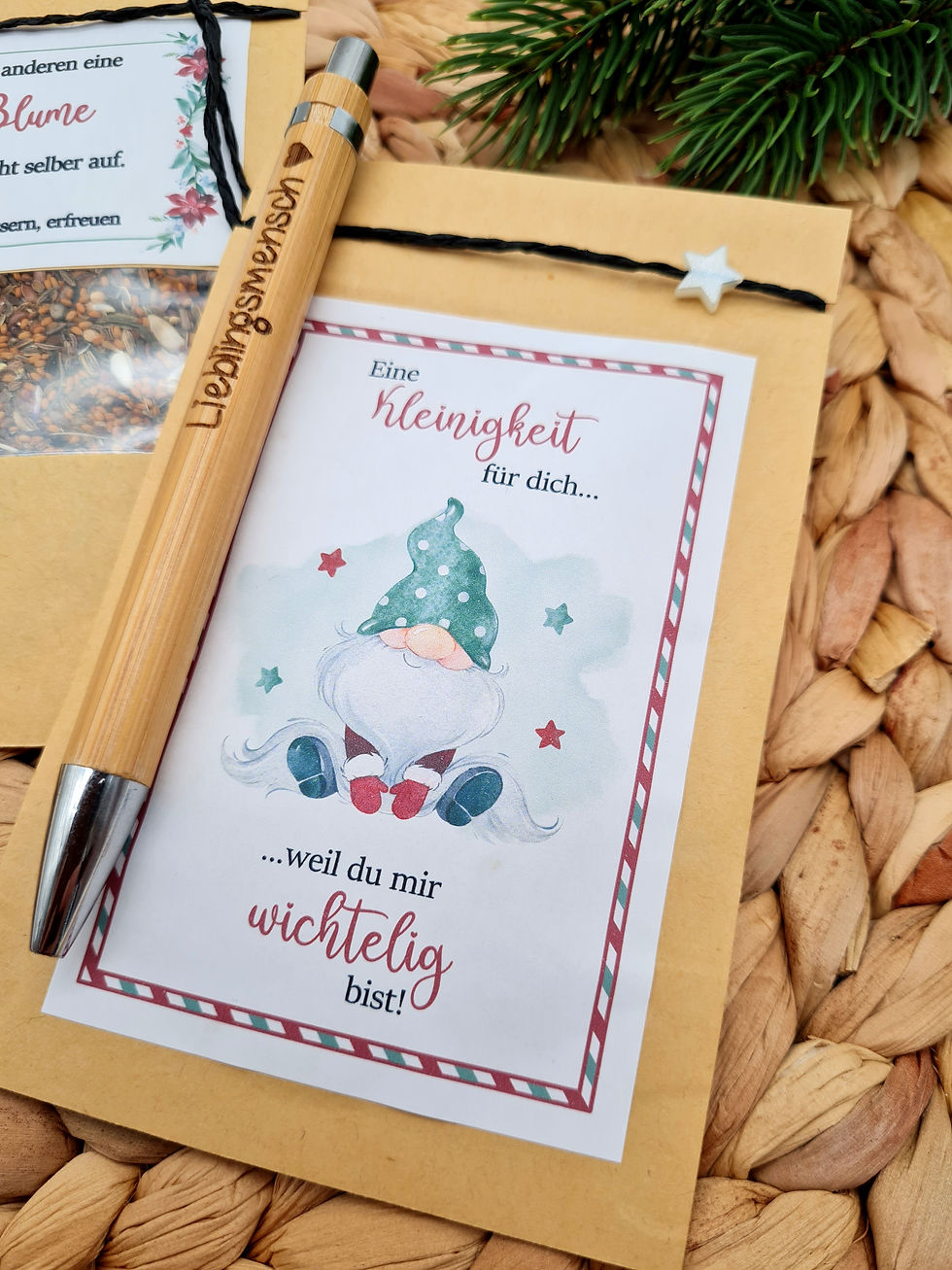 Miniaturbild: Wichtelgeschenk / Weihnachten – Blumensamen & personalisierter Kugelschreiber