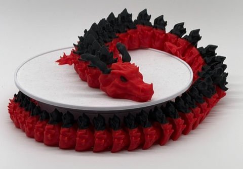 3D Printed Red and Black Articulated Dragon