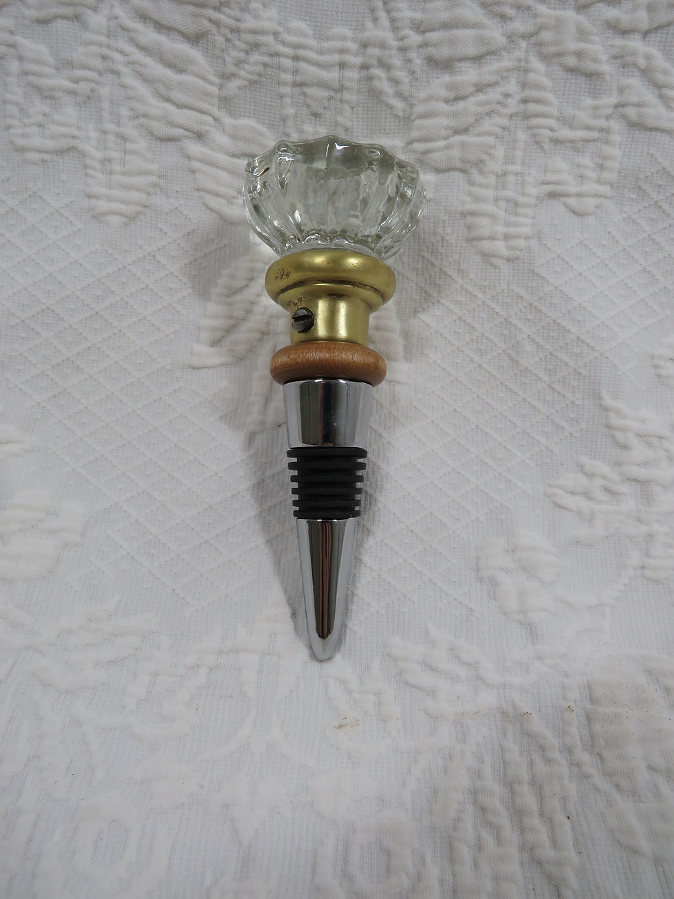 Thumbnail: Wine Bottle Stopper Cork Screw Upcycled Vintage Glass Knob handmade