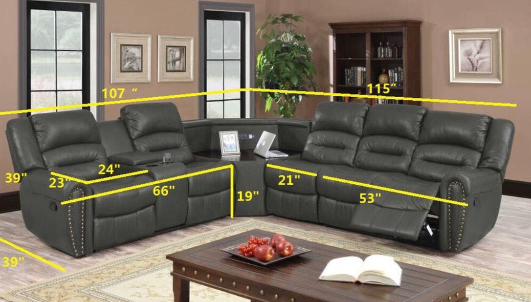 Leonel Signature Amelia leather air motiion sectional, Gray color