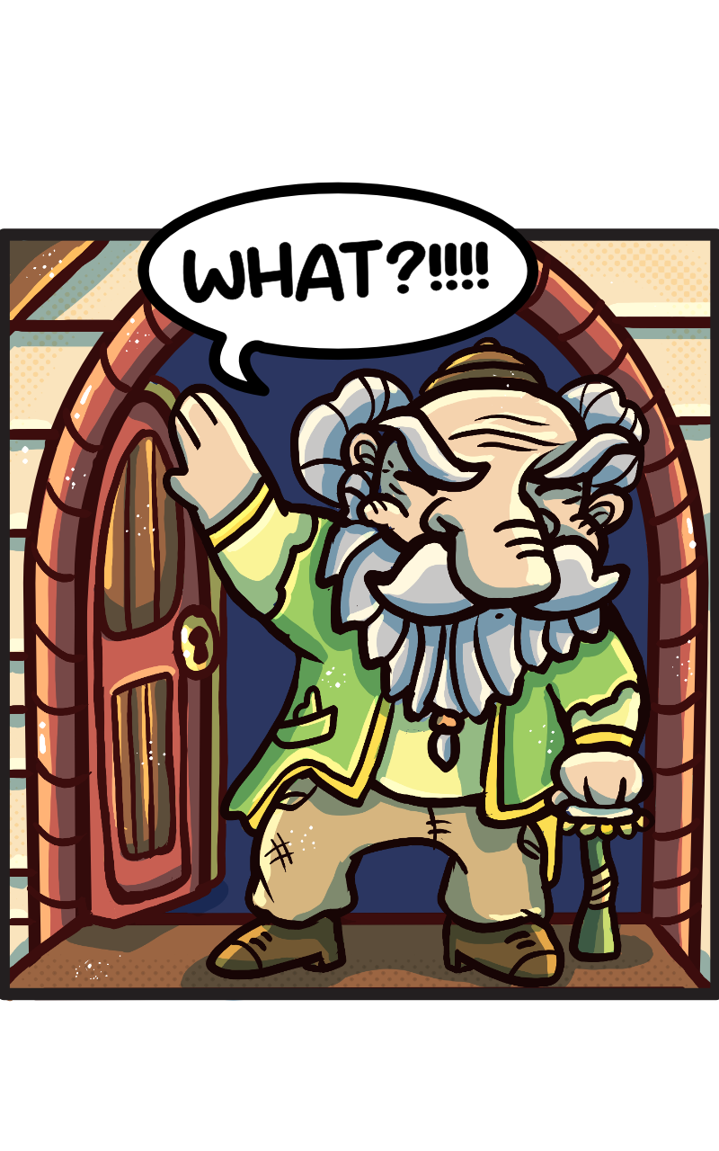 Grumpy dwarf answering the door.
