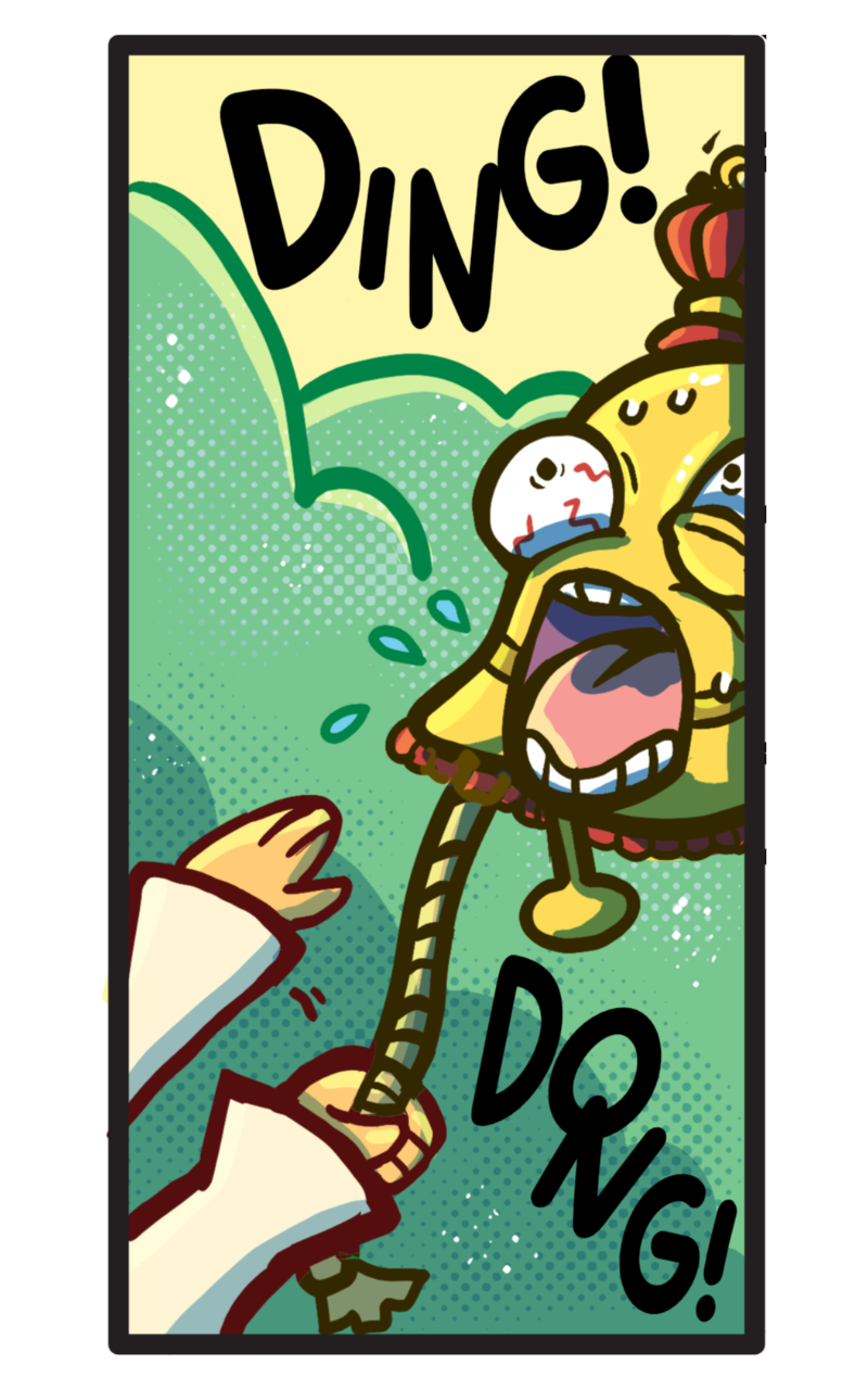 Anthropomorphic door bell ringing and screaming