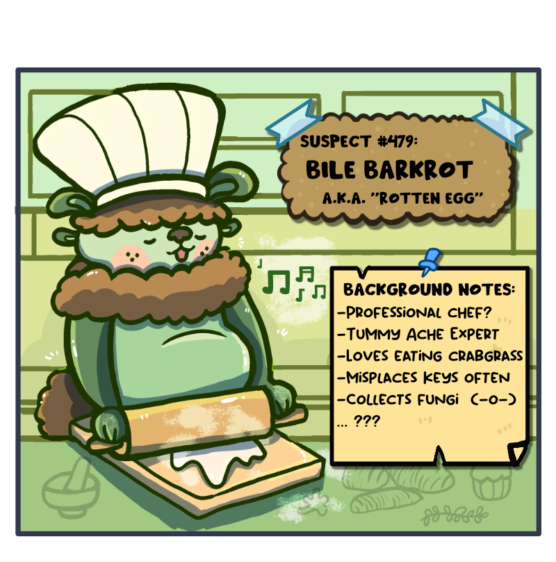 Cute monster rolling dough in kitchen.