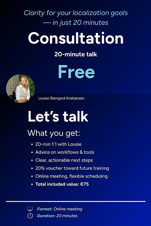 Promotional graphic for House of Localization’s free 20-minute consultation, showing session details and key benefits