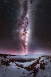 Milky way mountains snow night sky astrophotography