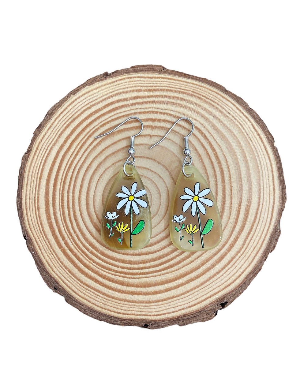 Daisy print tear drop dangle earrings 