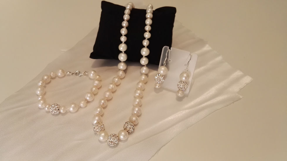 Miniatura: Set parure perle bianche e strass ball