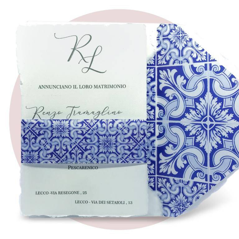 Partecipazione matrimonio maiolica blu carta amalfitana