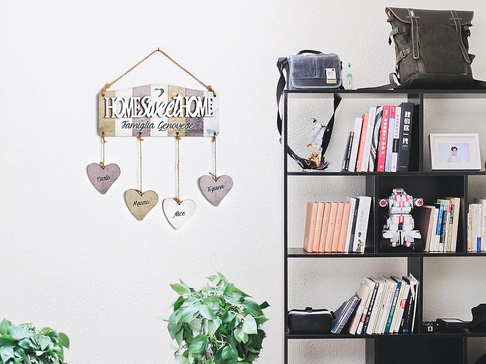 Miniatura: Targhetta Home Sweet Home con Cognome e Cuore Intagliato