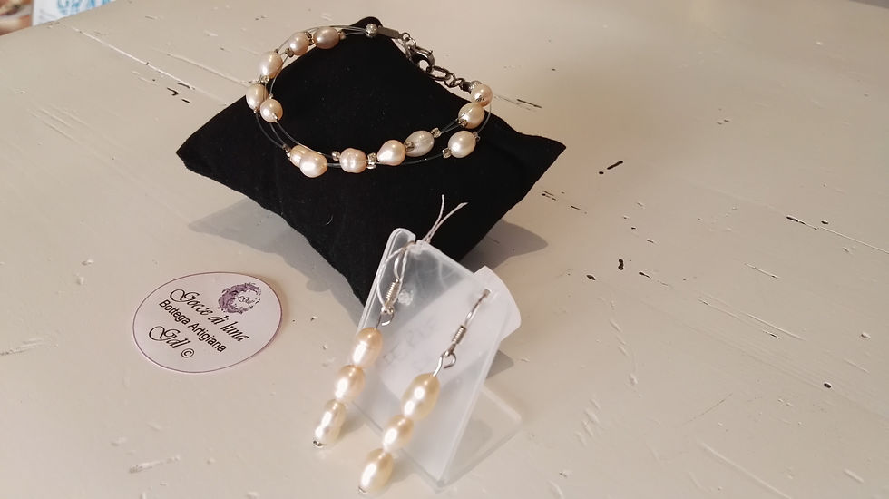 Miniatura: Set Bracciale e orecchini perle rosa e filo trasparente