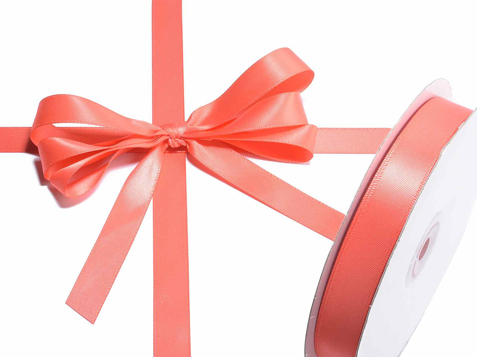 Nastro doppio raso color corallo 15 mm 50mt