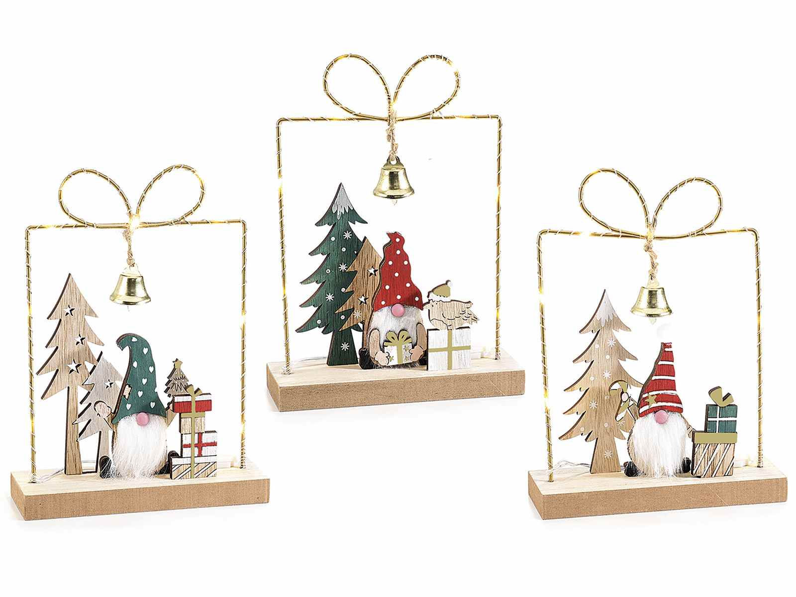 Pacchetto regalo in legno e metallo con gnomo e con luci LED