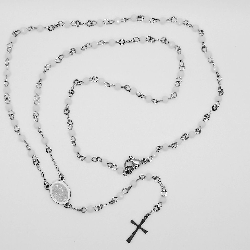 Miniatura: Collana rosario acciaio cristalli bianchi