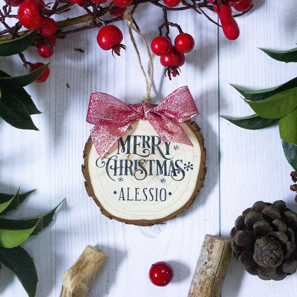 Decorazione albero di Natale legno di pino “Merry Christmas”