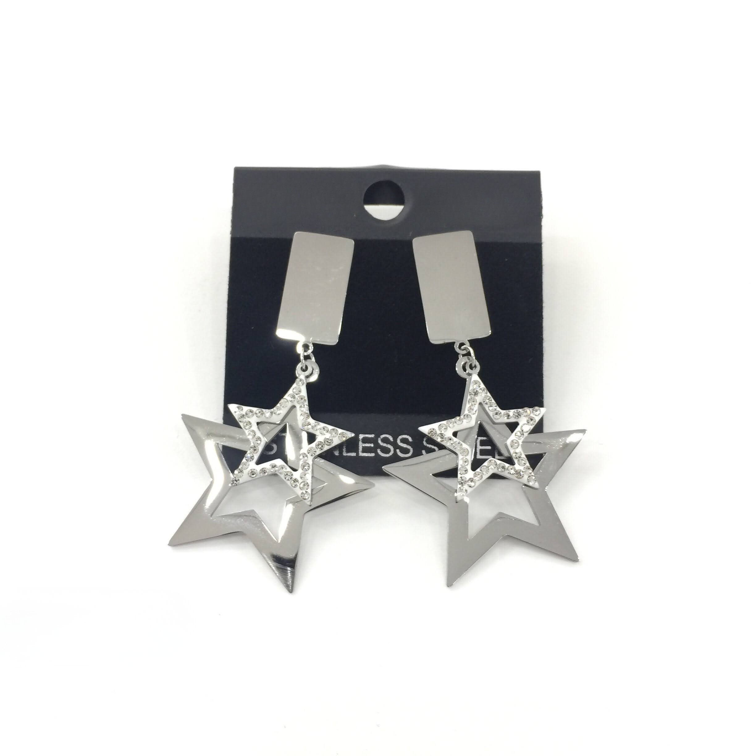 Orecchini Pendenti Doppia Stella in Acciaio