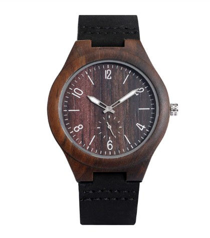 Orologio in legno noce quadrante scuro numeri bianchi