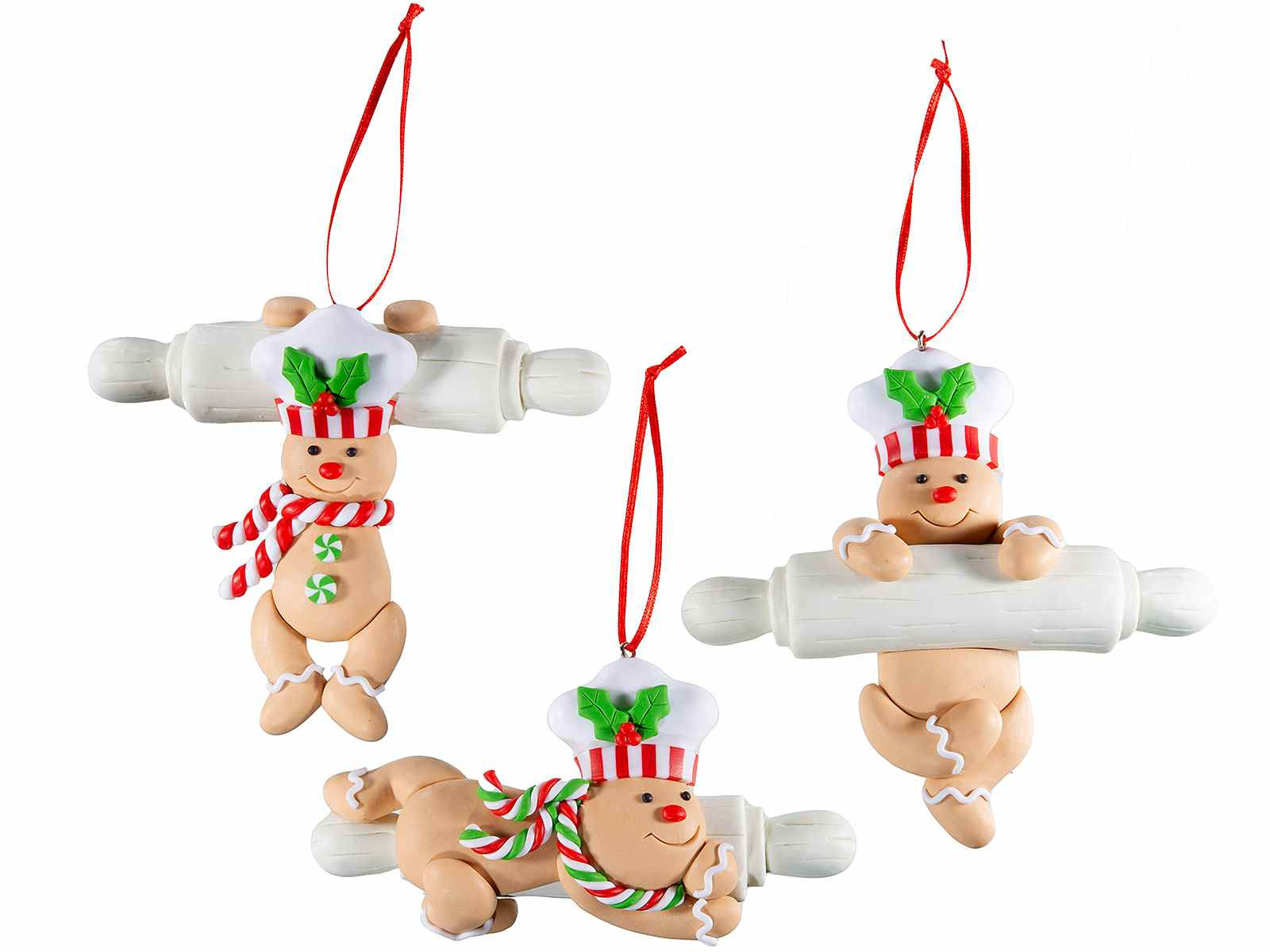 Set 3 pezzi Pan Zenzero in pasta resina con mattarello da appendere