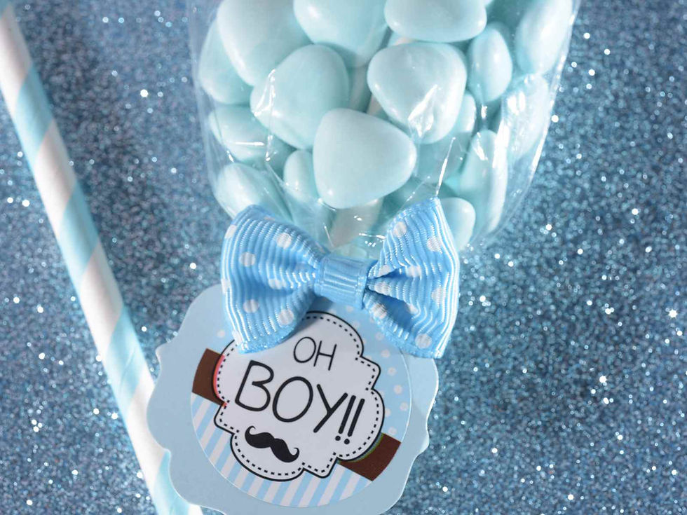 Thumbnail: Conf. 18 kit bomboniera con stick, tag e fiocco azzurro