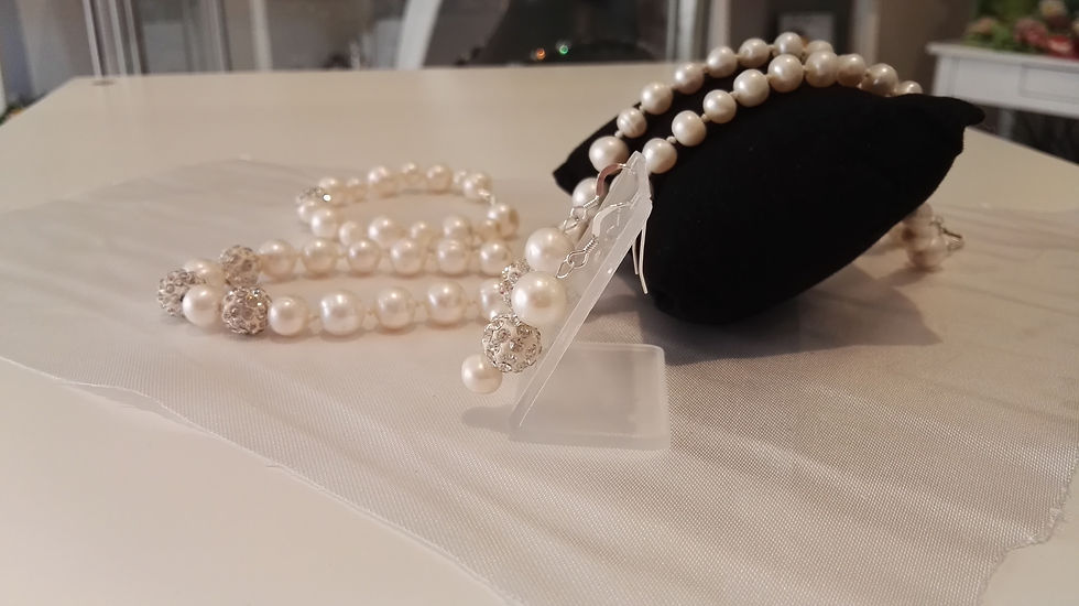 Miniatura: Set parure perle bianche e strass ball