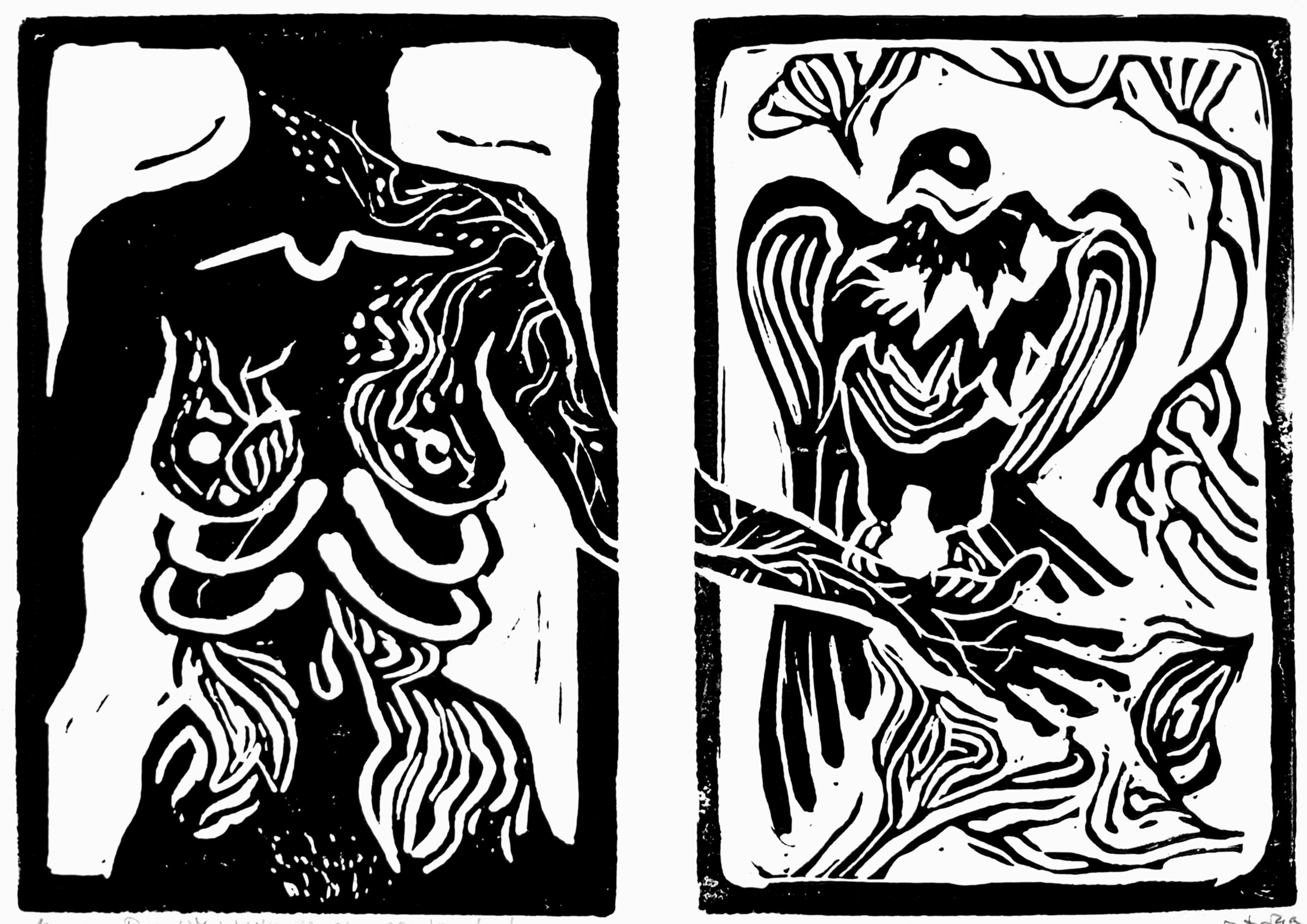Vulture, Cleanse the Body (Linocut)