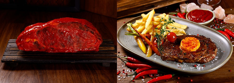 「韓式辣醬乾式熟成黑安格斯肉眼扒」(港幣398元,300克)(圖片由Chef’s Cuts提供)