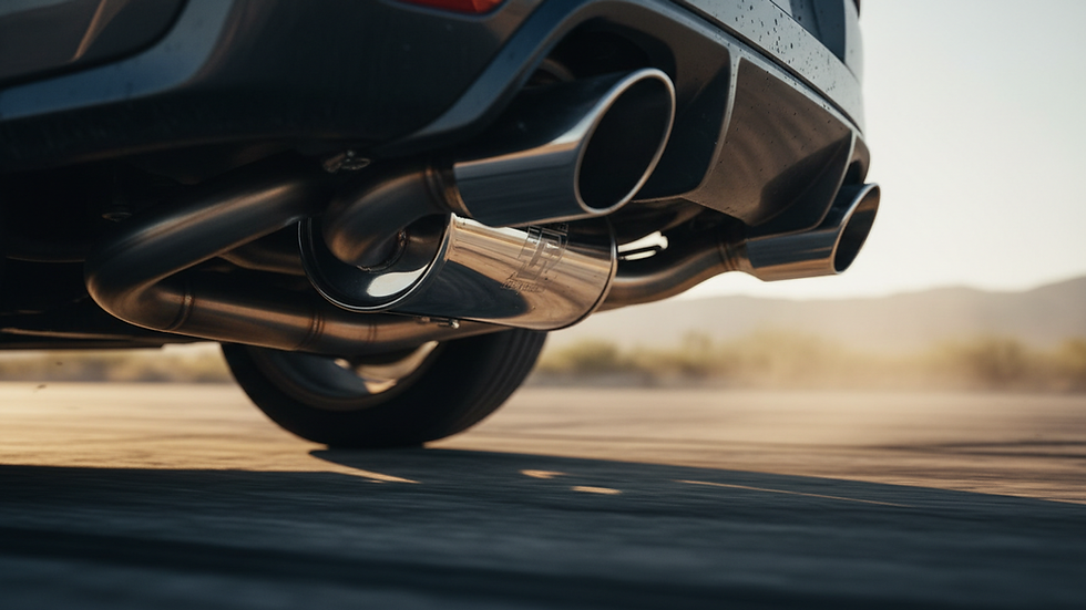 Close-up view of a shiny aftermarket car exhaust system