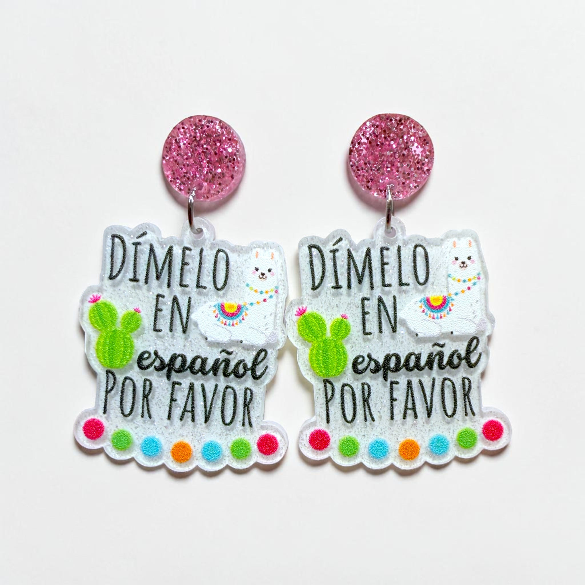 Handmade Acrylic Llama Earrings, Spanish Teacher Bilingual Gift, Kawaii Jewelry