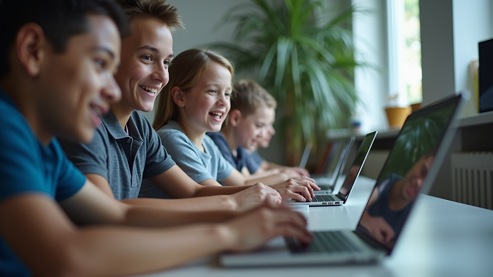Eye-level view of a group of young people engaged in a digital learning environment