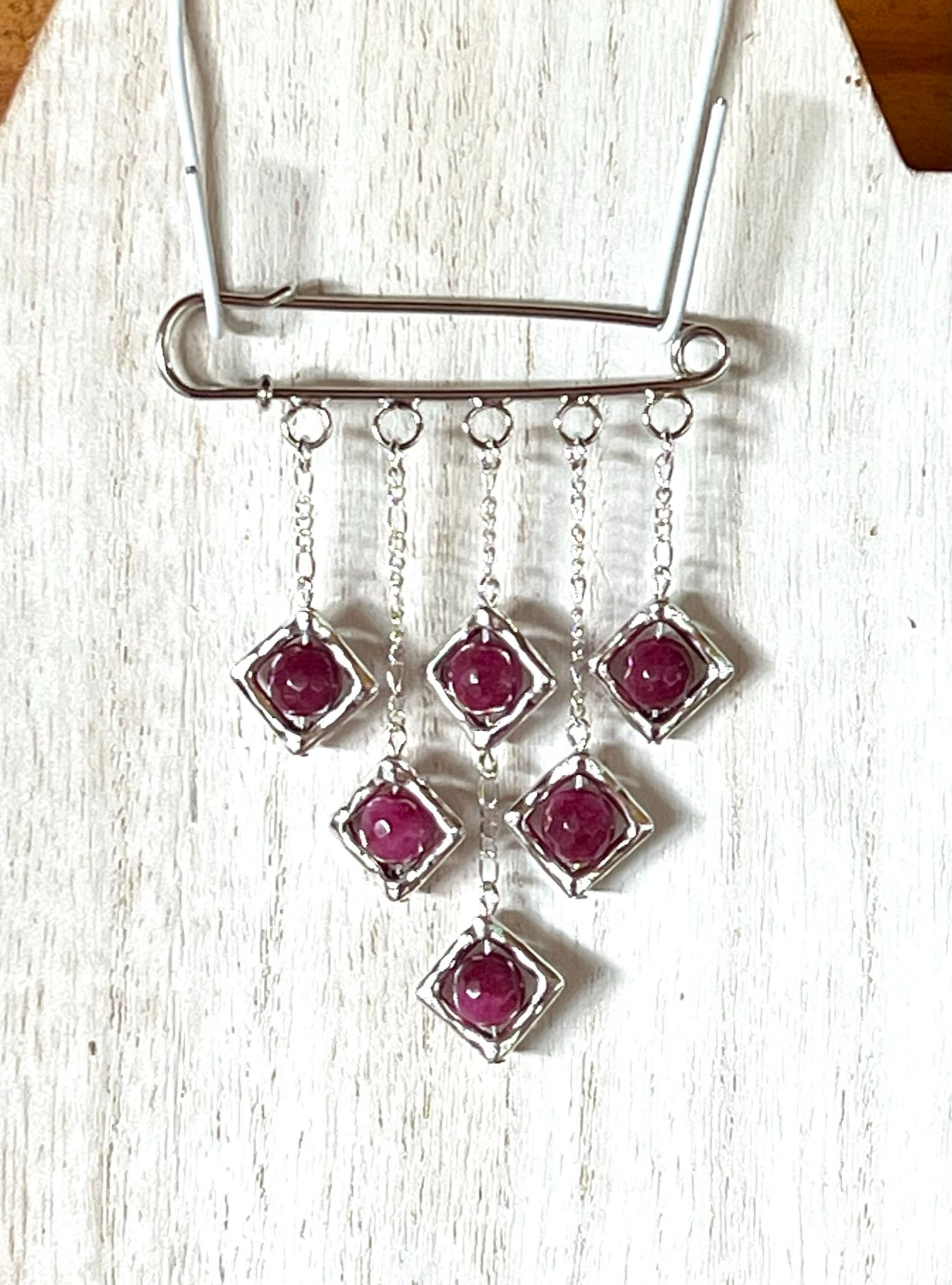 Ruby Jade Fringe Pin in Silver