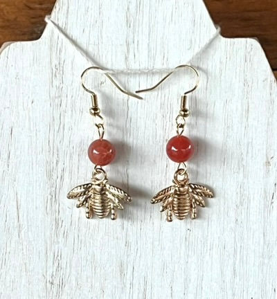 Thumbnail: Carnelian Honey Bee Pendant and Earrings