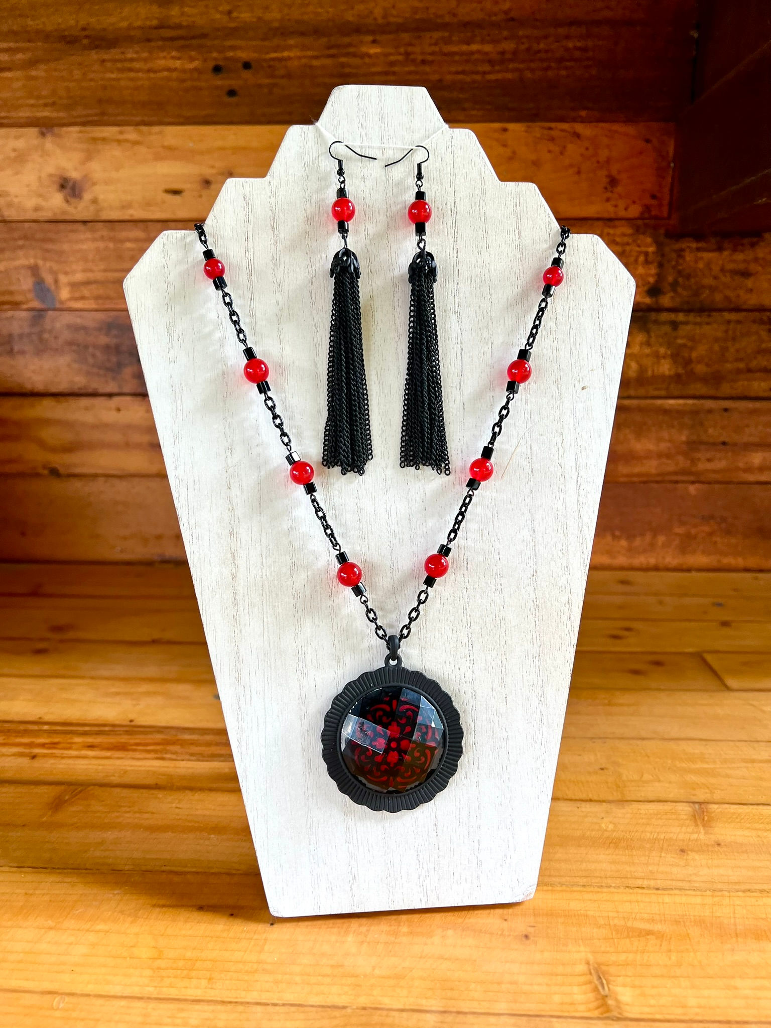 Blood Red Gothic Pendant and Earrings